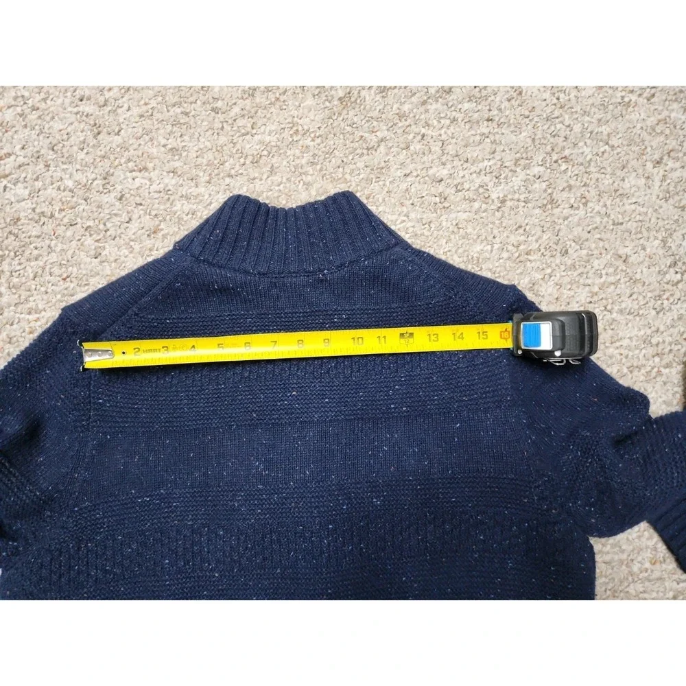 Lands' End Navy Textured Wool Blend Sherpa Trim Button Sweater Men's Large 42-44
